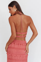 Helios Halterneck Shirred Sequin Top Rose