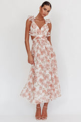 Madara Lace-Up Back Maxi Dress Floral Peach