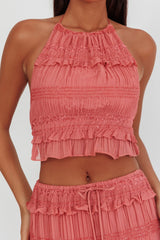 Helios Halterneck Shirred Sequin Top Rose