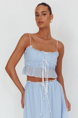 Maidens Tie Detail Overlock Top Cloud Blue